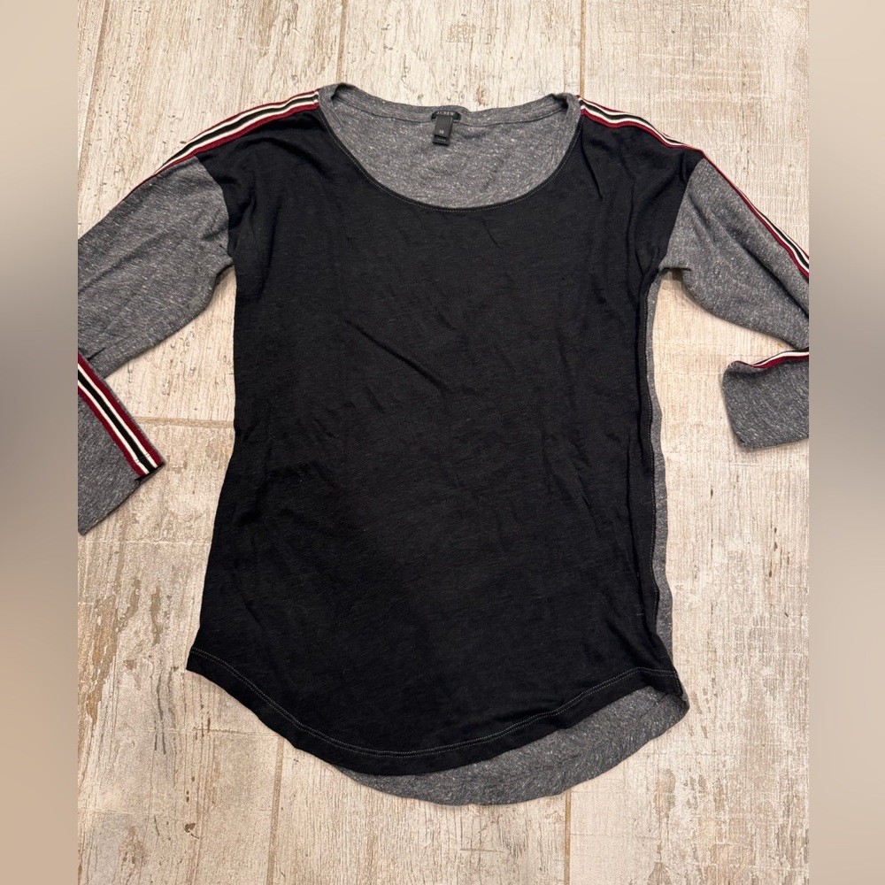Black and Gray J.Crew 3/4 Length Striped Sleeve Shirt Size XS